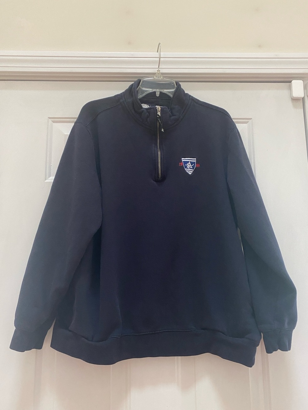 St. Anselm College Hawks Hockey Partial Zip Navy Blue Sweatshirt, Size L
